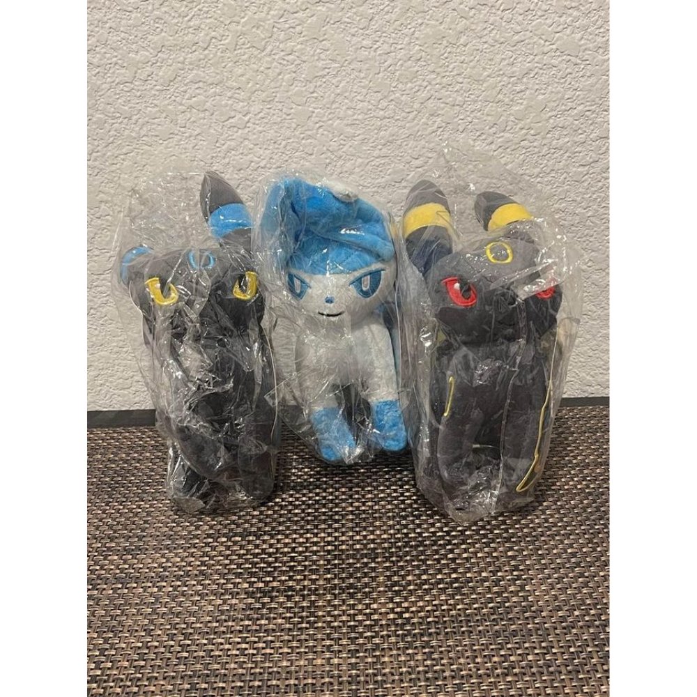 3 Eeveelution Plush LOT (Umbreon, Glaceon, Shiny Umbreon) NEW/NWT Pokemon Plush